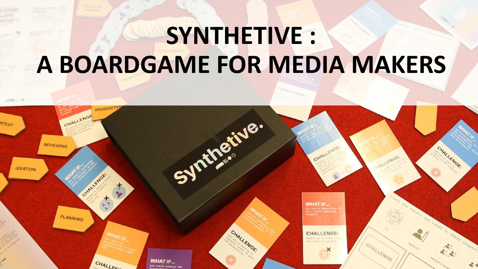 Synthetive boardgame with all cards and tokens spread on table