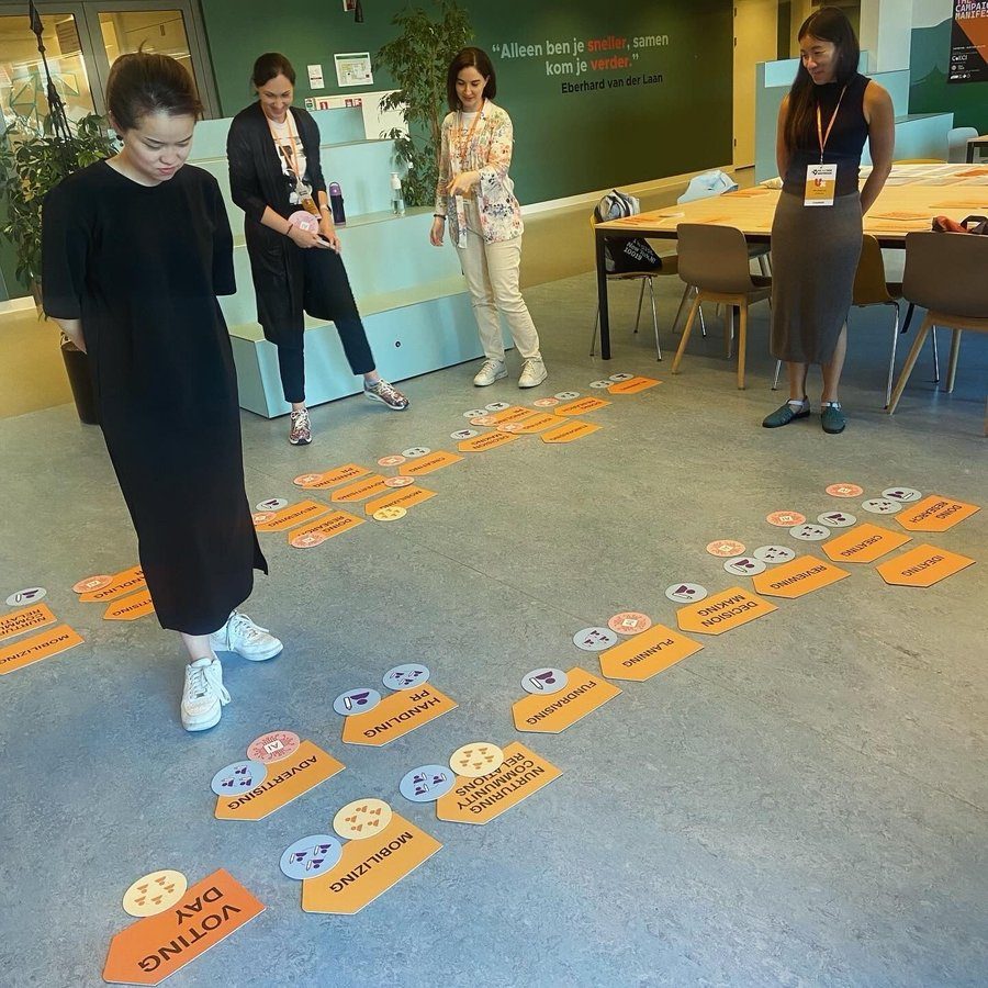 Arranging game cards on floor